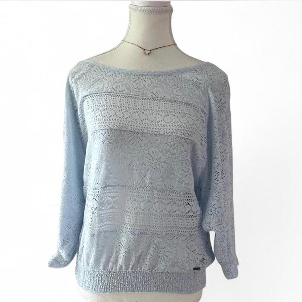 Abercrombie Light Blue Thin slightly off the shoulder long sleeve Womens size M
